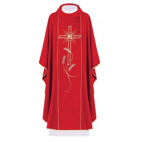 Chasuble with JHS & Cross in Wool Blend Fabric KOR/074
