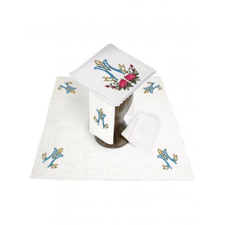 Mass Altar Linens Set with Marian Design & Roses  KKL/078